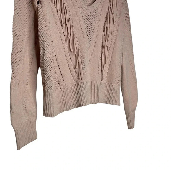 Maje Pink  Fringe Tassel Knit Long Sleeve Bohemian Pullover Sweater Size 1/Small - Picture 6 of 12